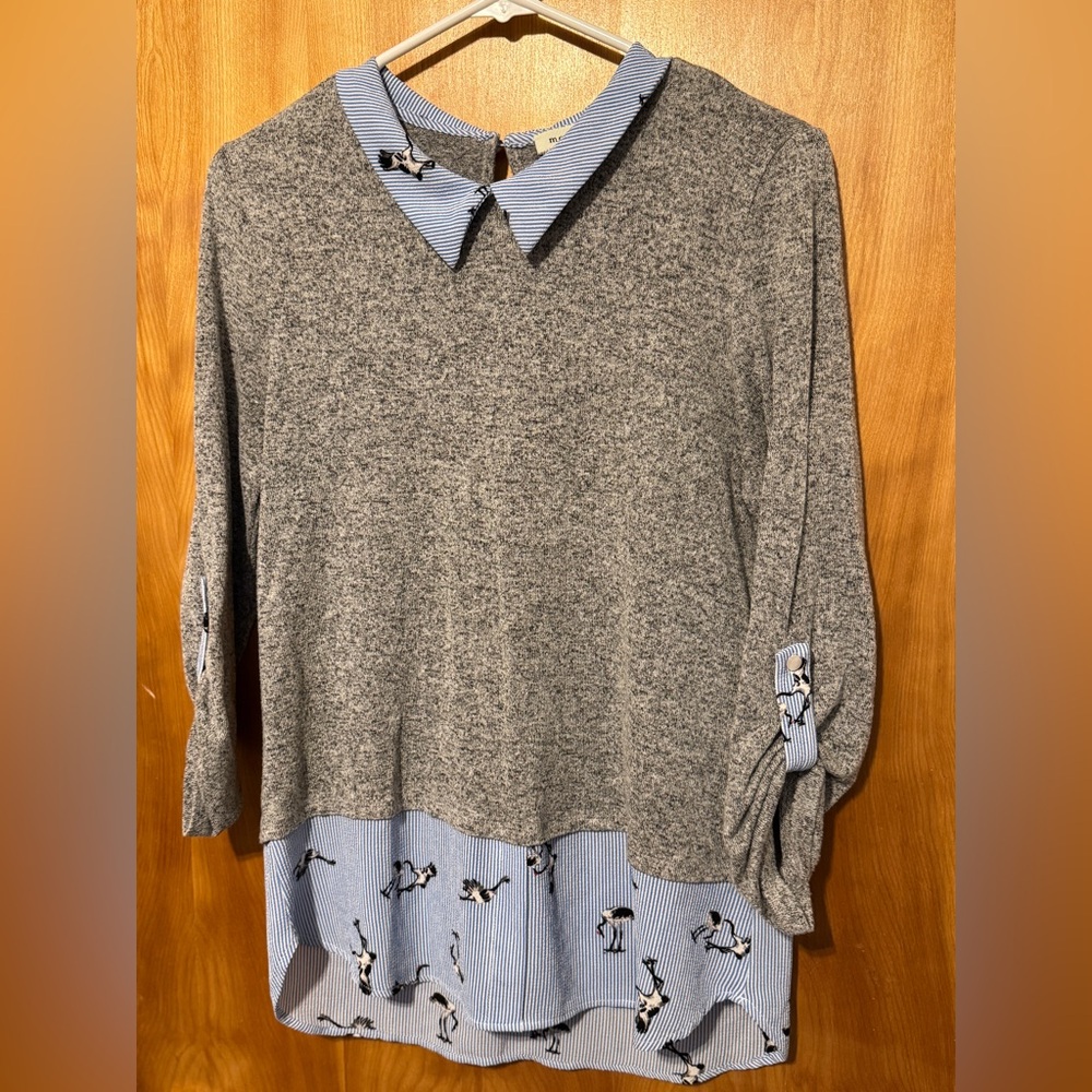 Monteau Blue and Gray Striped Top